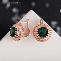 Серьги со стразами &laquo;Эдель&raquo; круг, цвет изумрудный в розовом золоте