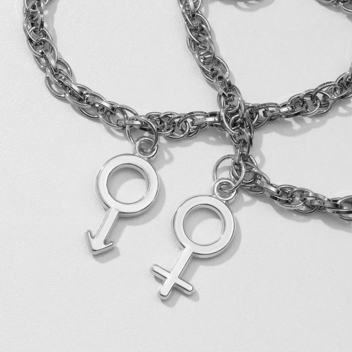 Браслеты &laquo;Неразлучники&raquo; он и она, цвет чернёное серебро, L=17 см