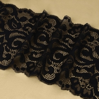 Кружевная эластичная ткань &laquo;Узоры&raquo;, 175 мм &times; 2,7 &plusmn; 0,5 м, цвет чёрный