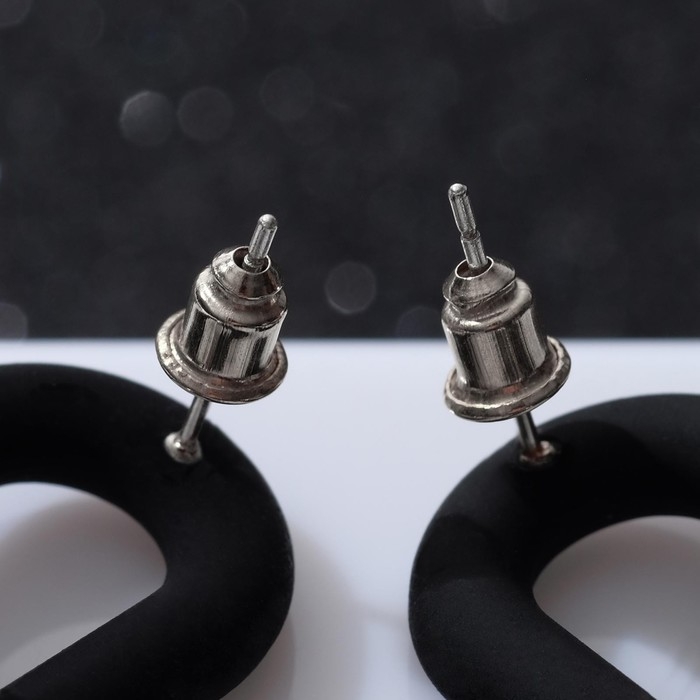 Серьги металл &laquo;Цепь&raquo; кольцо и овал, 3 звена, цвет серебристо-чёрный