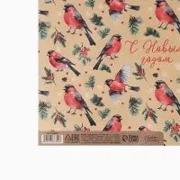 Бумага упаковочная крафтовая &laquo;Снегири&raquo;, 50 х 70 см