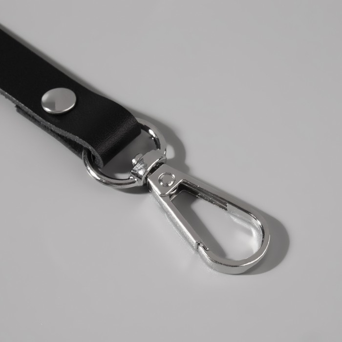 Ручка для сумки из натуральной кожи, регулируемая, с карабинами, 60 &plusmn; 2 см &times; 1,2 см, цвет чёрный/серебряный