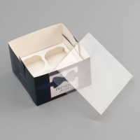 Коробка для 4 капкейка с прозрачной крышкой, "Мужской дляарок", 16 &times; 16 &times; 10 см, кондитерская упаковка