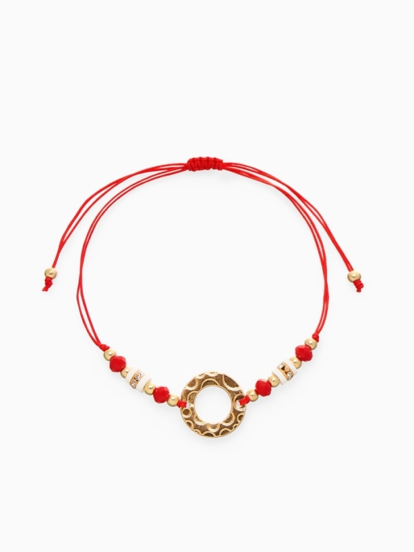 Браслет-оберег &laquo;Красная нить&raquo; женский, защита, кольцо, бело-красный в золоте, d=6