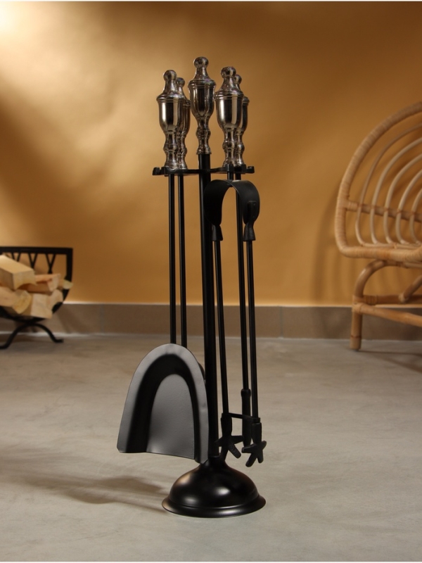 Каминный набор "Вьюга" сталь, 4 предмета, 13х13х61 см