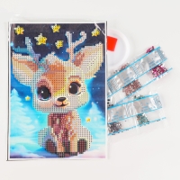 Алмазная мозаика на новый год с частичным заполнением на холсте &laquo;Оленёнок&raquo;, 15 х 21 см, набор для творчества