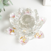 Сувенир стекло "Лотос прозрачный, на лепестках лотосы" 7х13,5х13,5 см