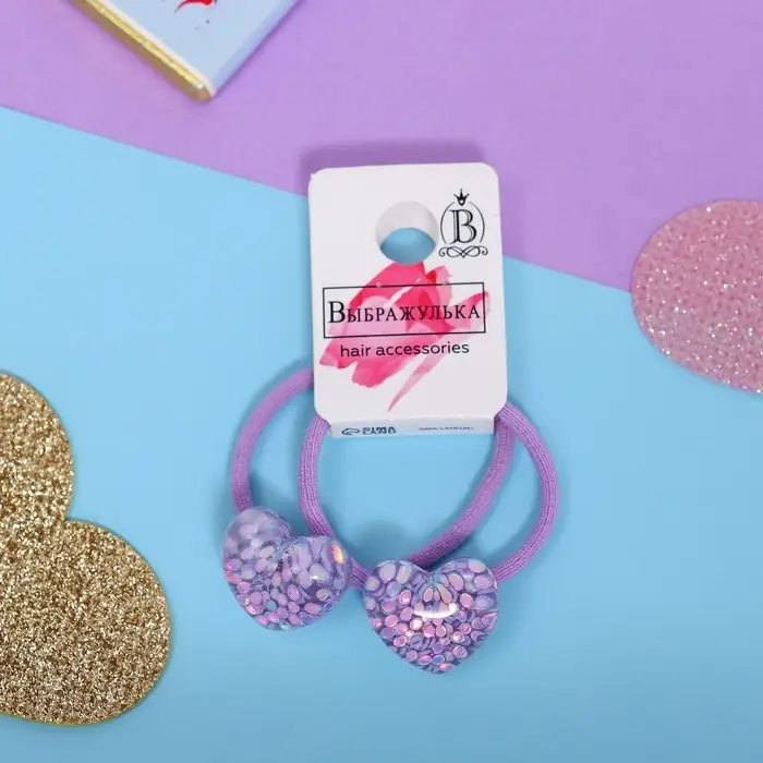 Резинки для волос &laquo;Веста&raquo;, набор 2 шт., сердце, 3 см, сиреневые