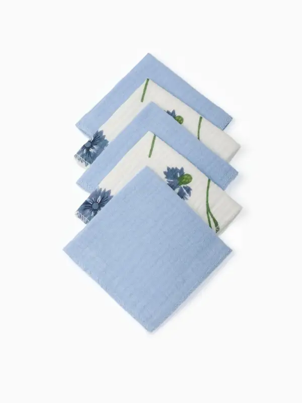 Набор платочков Крошка Я  Cornflowers (вид 1) 20*20 см-5 шт, муслин, 100 % хлопок