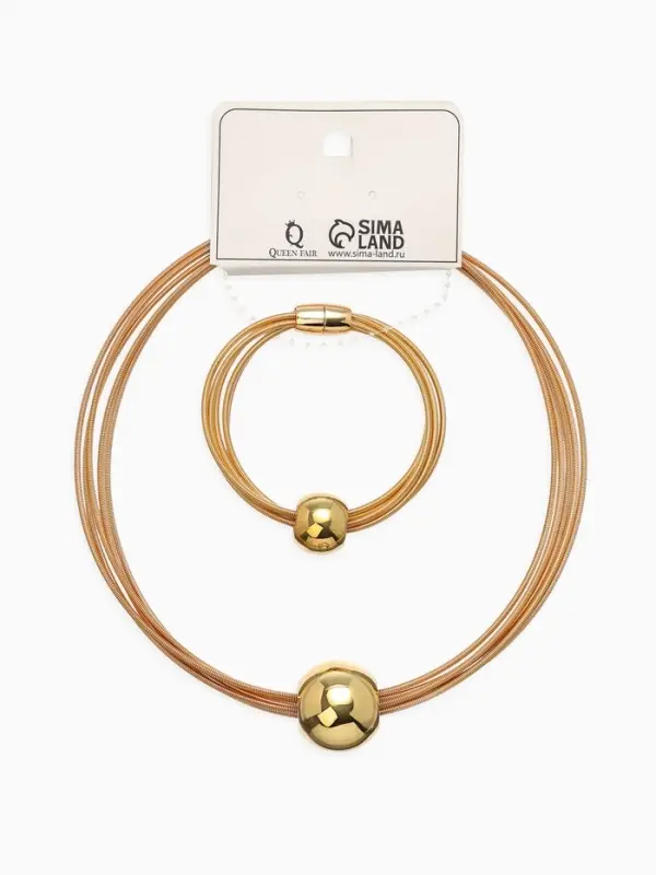 Набор 2 пред-та: колье, браслет "Бусина на нитях", цвет золото