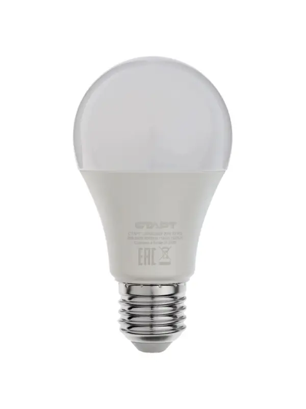 Лампа светодиодная СТАРТ, 20 Вт, Е27, А60, 2700К, 1600 Лм, теплый свет