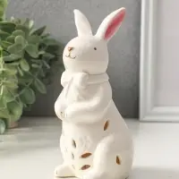 Сувенир керамика свет "Зайка с бантом" белый 7,5х8х15,5 см