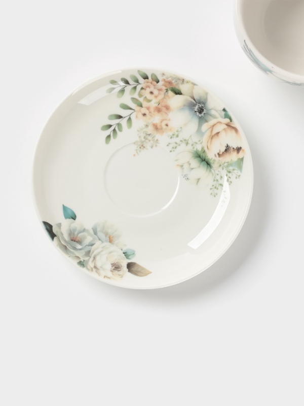 Чайная пара Доляна "Цветы" цвет белый  чашка 250 мл, блюдце 15 см