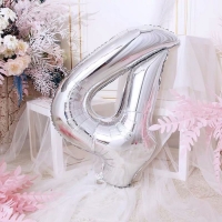 Шар фольгированный 40" Цифра 4, цвет серебряный