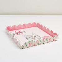 Коробка для печенья, кондитерская упаковка с PVC крышкой, &laquo;8 марта&raquo;, 21 х 21 х 3 см