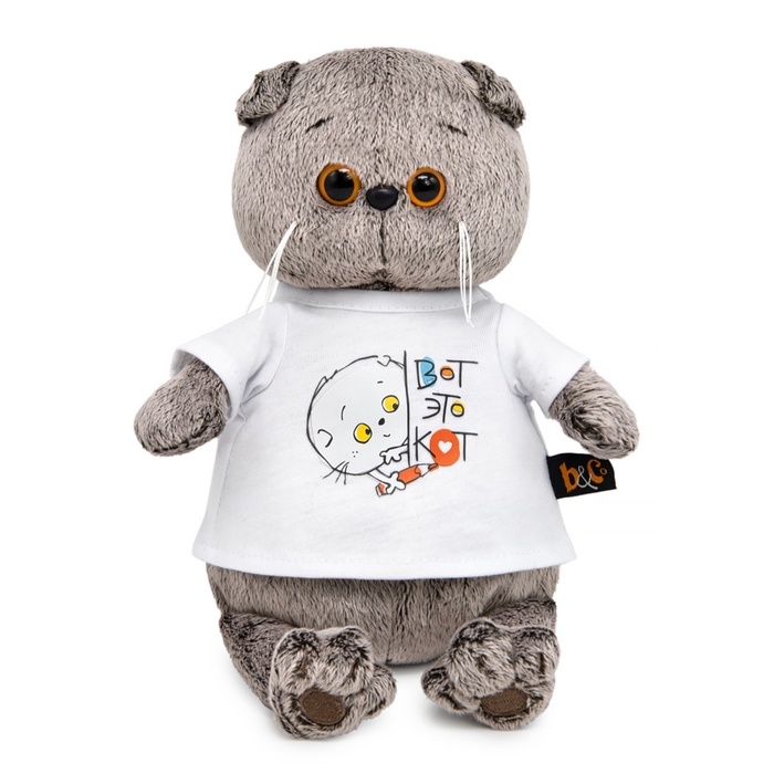 Мягкая игрушка &laquo;Кот Басик в футболке с принтом&raquo;, 19 см