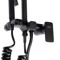 Душевая система ZEIN Z3863, смеситель, верхняя, ручная и гигиеническая лейка, полка, черная   993217