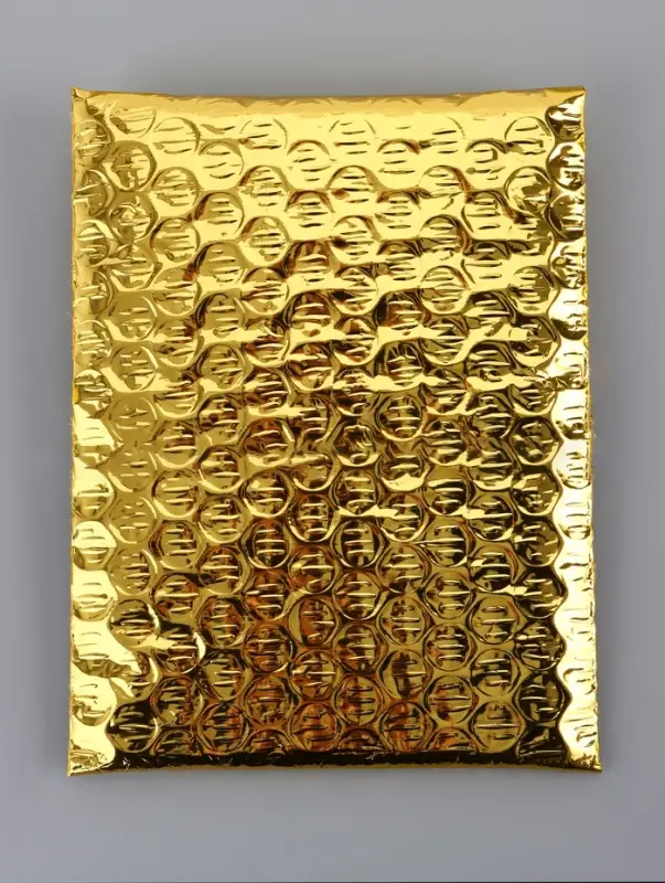 Пакет из ВПП c клапаном и клеевым слоем, золотой 11&times;16 + 5 см