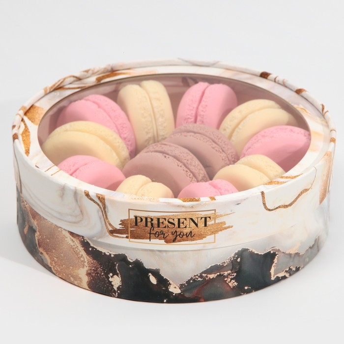 Коробка для макарун, кондитерская упаковка тубус с окном, &laquo;Мрамор&raquo; 20 х 20 х 5 см