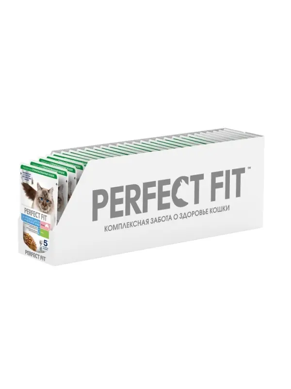 Влажный корм для кошек Perfect Fit "Красивая шерсть, здоровая кожа", 75 г, лосось, пауч