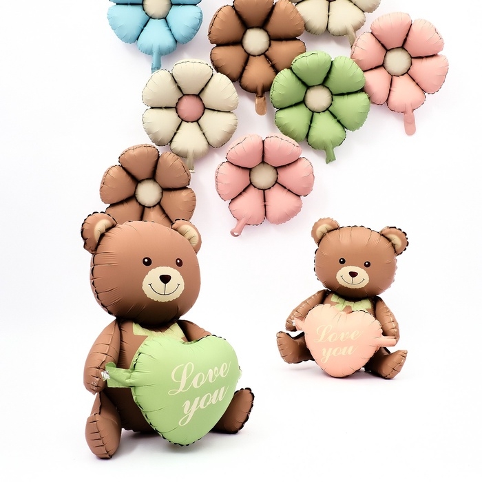 Шар фольгированный 42" &laquo;Медвежонок с розовым сердцем&raquo;, матовый, цвет шоколадный, под воздух