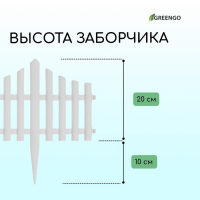 Ограждение декоративное, 30 &times; 300 см, 5 секций, пластик, белое, Greengo