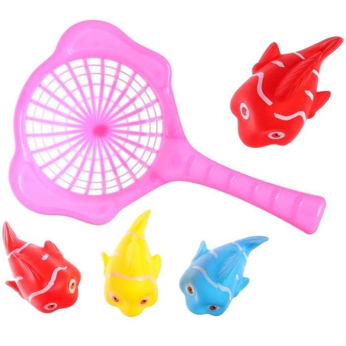 Набор резиновых игрушек для ванны &laquo;Рыбалка с цветными рыбками&raquo;, 5 шт, сачок, цвет МИКС, Крошка Я