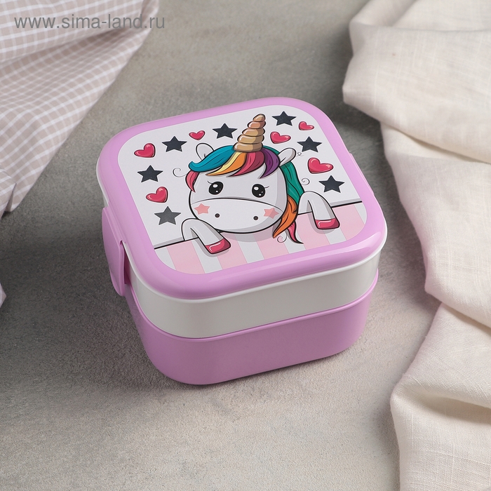 Контейнер для обеда &laquo;Единорог&raquo;, 2 отделения, 400+400 мл, цвет розовый