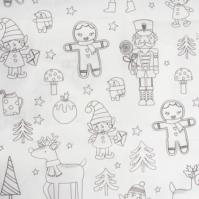Скатерть новогодняя раскраска Доляна, детская, одноразовая, бумага, 120&times;180 см, белая