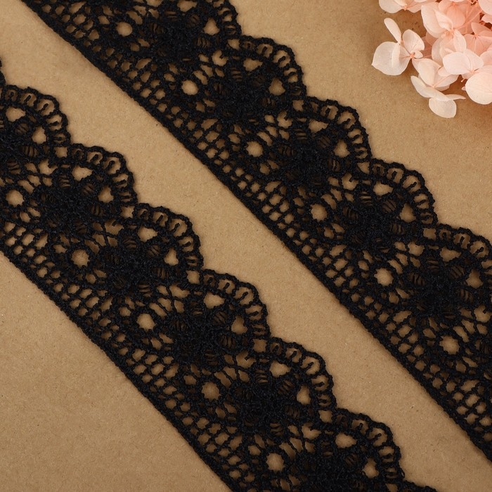 Кружево гипюровое, 45 мм &times; 6,8 &plusmn; 0,5 м, цвет чёрный