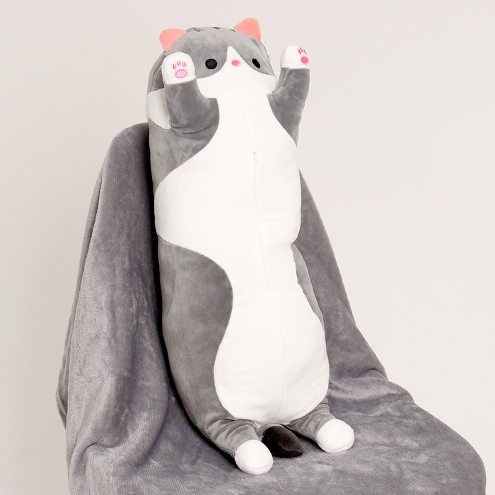 Мягкая игрушка &laquo;Котик&raquo;, с пледом, 65 см, цвет серый