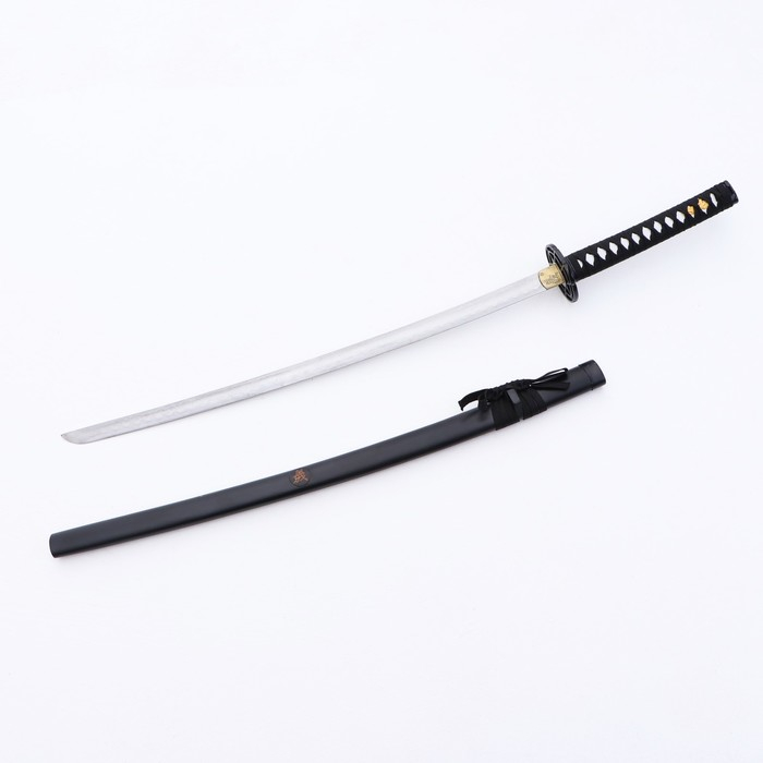 Сувенирное оружие &laquo;Катана на подставке&raquo;, чёрные ножны с иероглифами, 104см