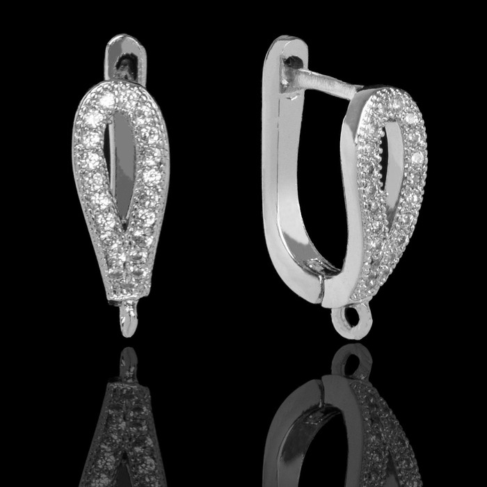 Швензы с английской застежкой с цирконом &laquo;Капля&raquo;, цвет белый в серебре (1 пара)