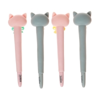 Ручка гелевая-прикол, стержень синий, мягкий корпус, Котик с бантиком МИКС