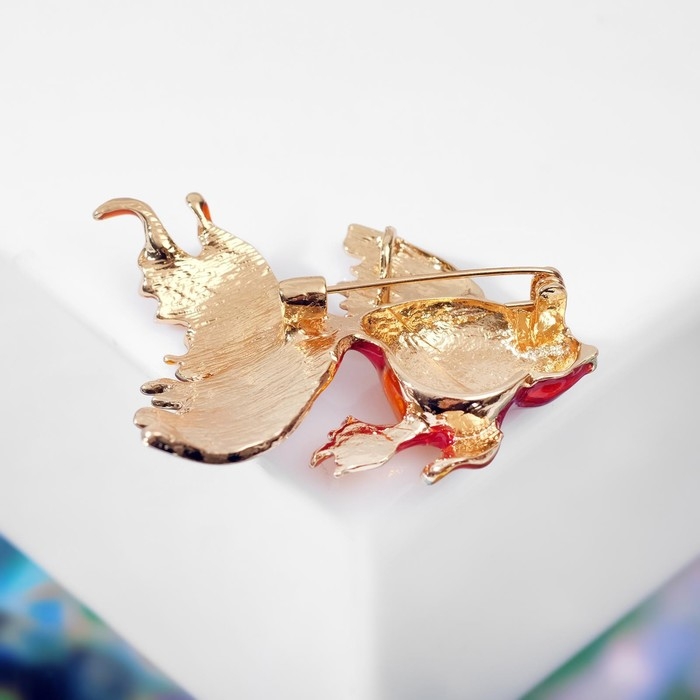 Брошь &laquo;Рыбка&raquo; петушок, цвет красно-золотой в золоте