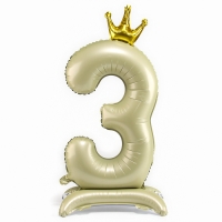Шар фольгированный 42" &laquo;Цифра 3 с короной&raquo; на подставке, цвет взбитые сливки