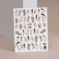 Наклейки для ногтей &laquo;Колосья&raquo;, фольгированные, цвет золотистый/черный