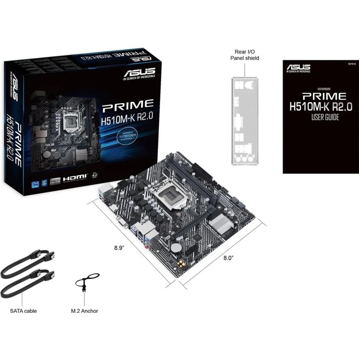 Материнская плата Asus Prime H510M-K R2.0, LGA 1200, H510, 2xDDR4, VGA, HDMI, mATX