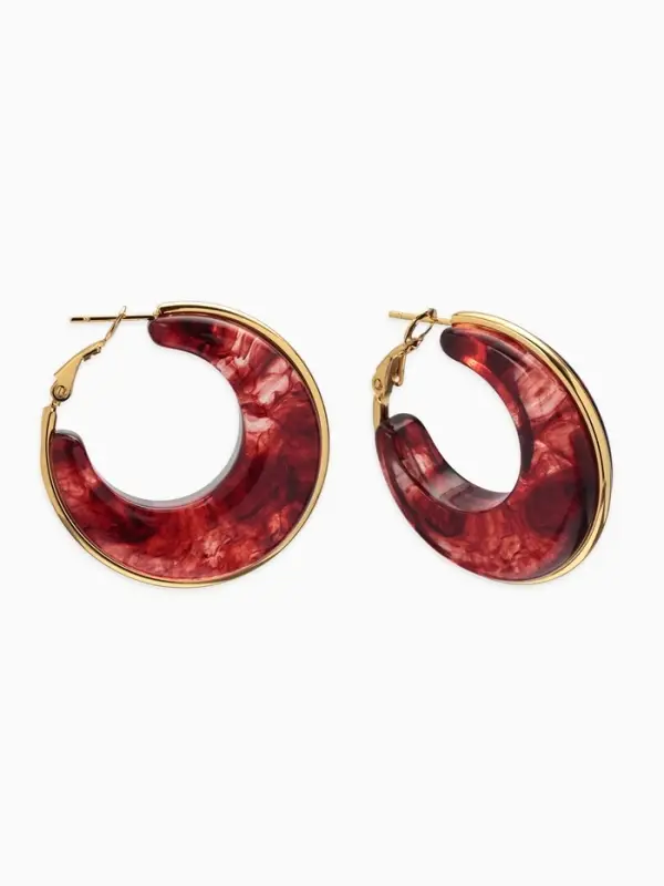Серьги-кольца акрил "Тренд", цвет бордовый в золоте