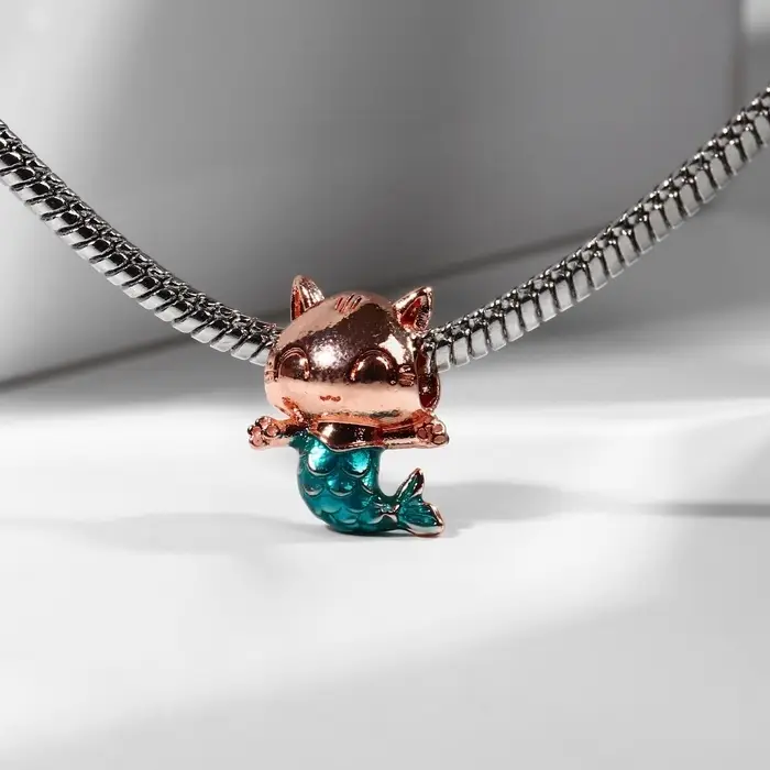Шарм &laquo;Кошечка&raquo; русалка, цвет морской в розовом золоте