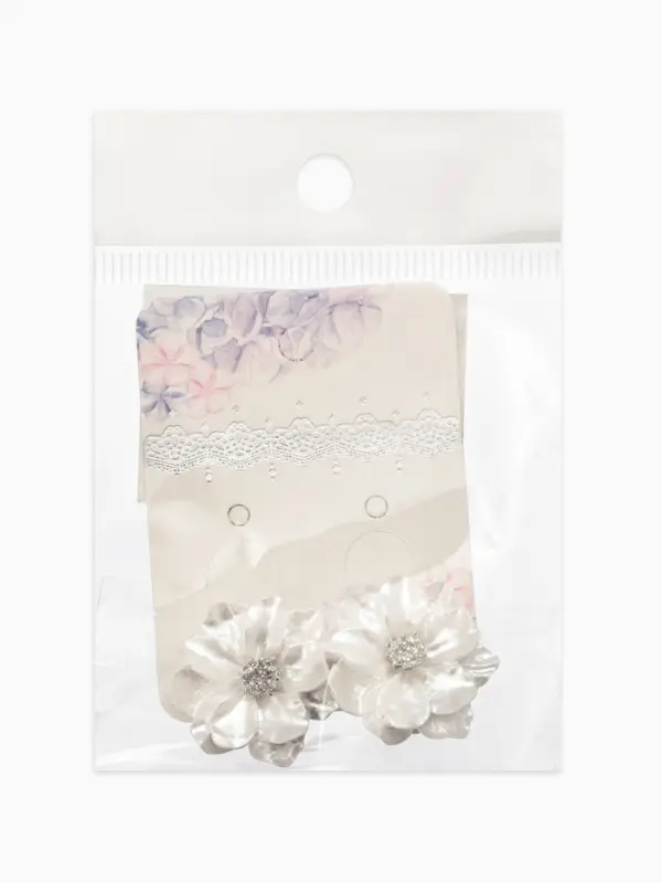 Клипсы "Цветочки" цвет белый в серебре