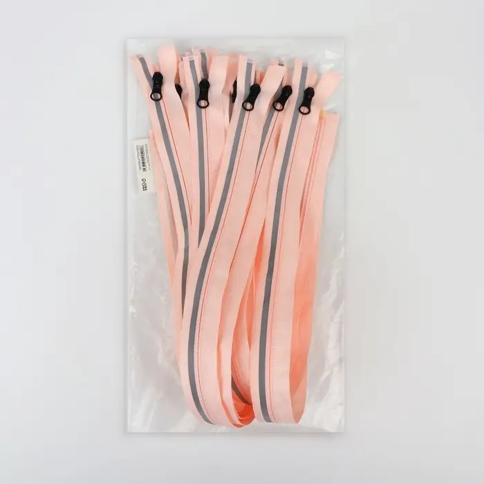 Молния &laquo;Спираль&raquo;, №5, разъёмная, со светоотражающей полосой, замок автомат, 60 см, розовая