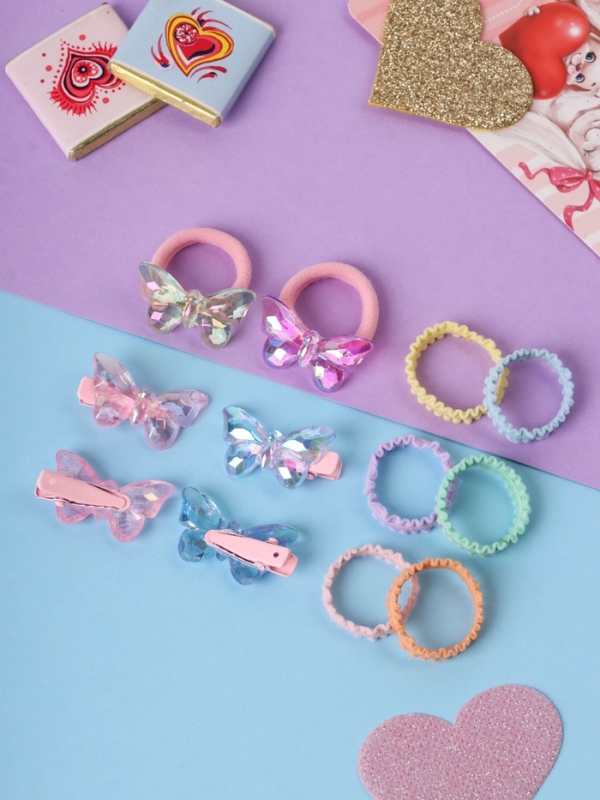 Набор для волос "Аделия" (10 резинок 3 см, 4 зажима 3 см) бабочка, розовый