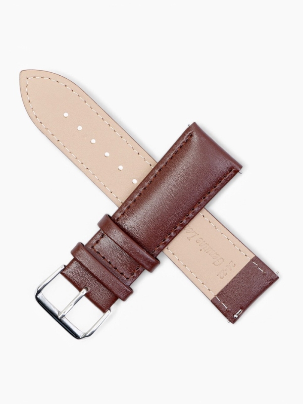 Ремешок для часов кожаный с быстросъемными шпильками, 24 мм,  l-20 см, коричневый