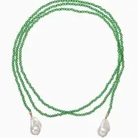 Бусы "Нить стекла" с подвесами жемчуг, L=120см №2, цвет бело-зелёный