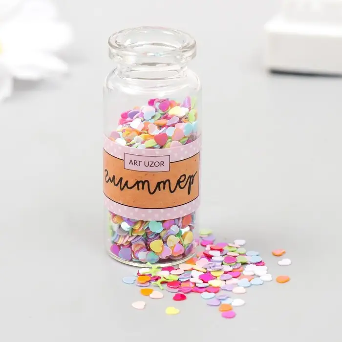 Глиттер в баночке "Сердечки микс" р-р 3 мм 7 гр 5х2х2 см