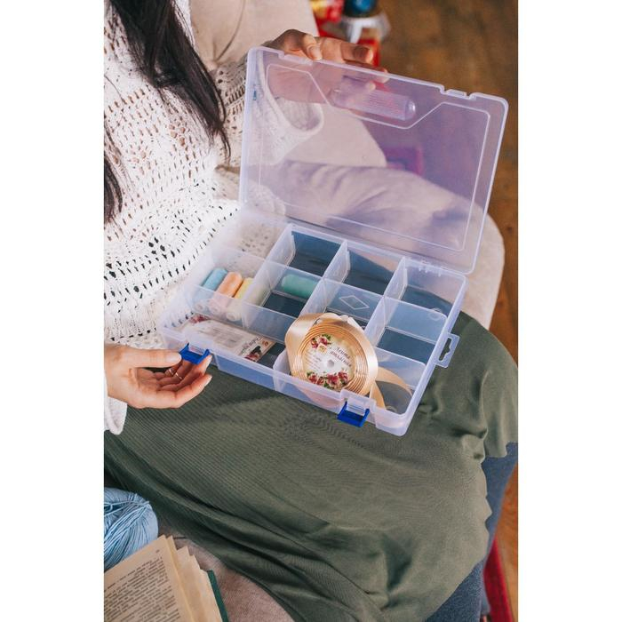 Органайзер для рукоделия, со съёмными ячейками, 10 отделений, 31 &times; 20,5 &times; 6 см, цвет прозрачный