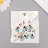 Декор для творчества металл, эмаль "Кот на лодке в лампочке" 2,8х1,6 см