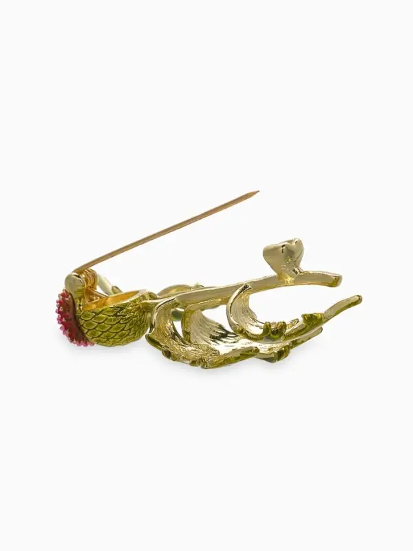 Брошь "Чертополох" растение, зелёно-розовый в золоте