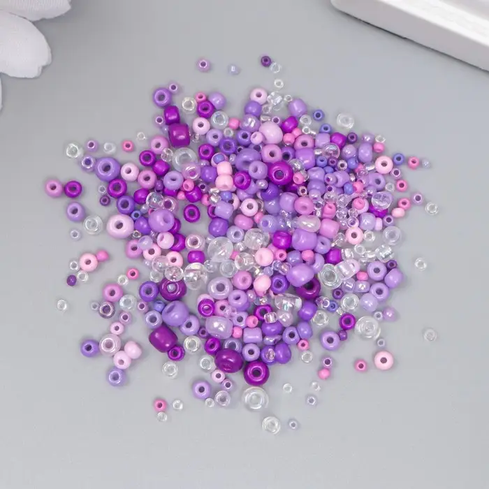Бисер стекло 6/0 - 15/0 &laquo;Ассорти фиолетовое&raquo; d=1.5-4 мм, н-р 10 г
